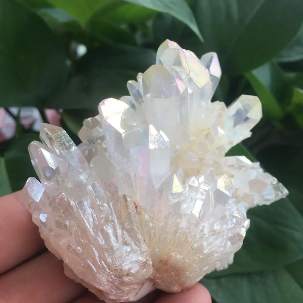 

Rare beautiful white flame aura quartz crystal cluster specimen 200g