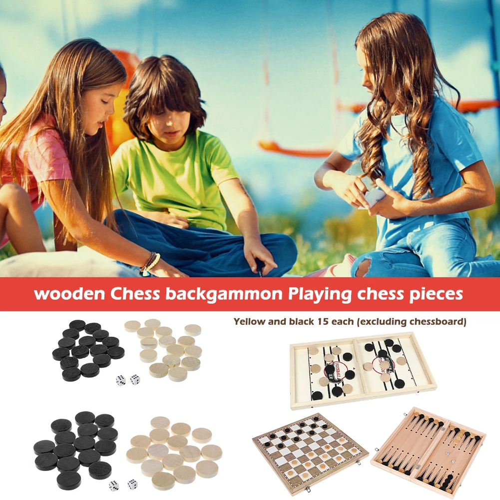 30pcs Wooden Draughts Checkers Backgammon Chess Pieces for Kid Board Game 