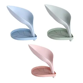 

Double Layer Leaf Shape Soap Box Storage Tray Non Slip Drain Holder Bathroom