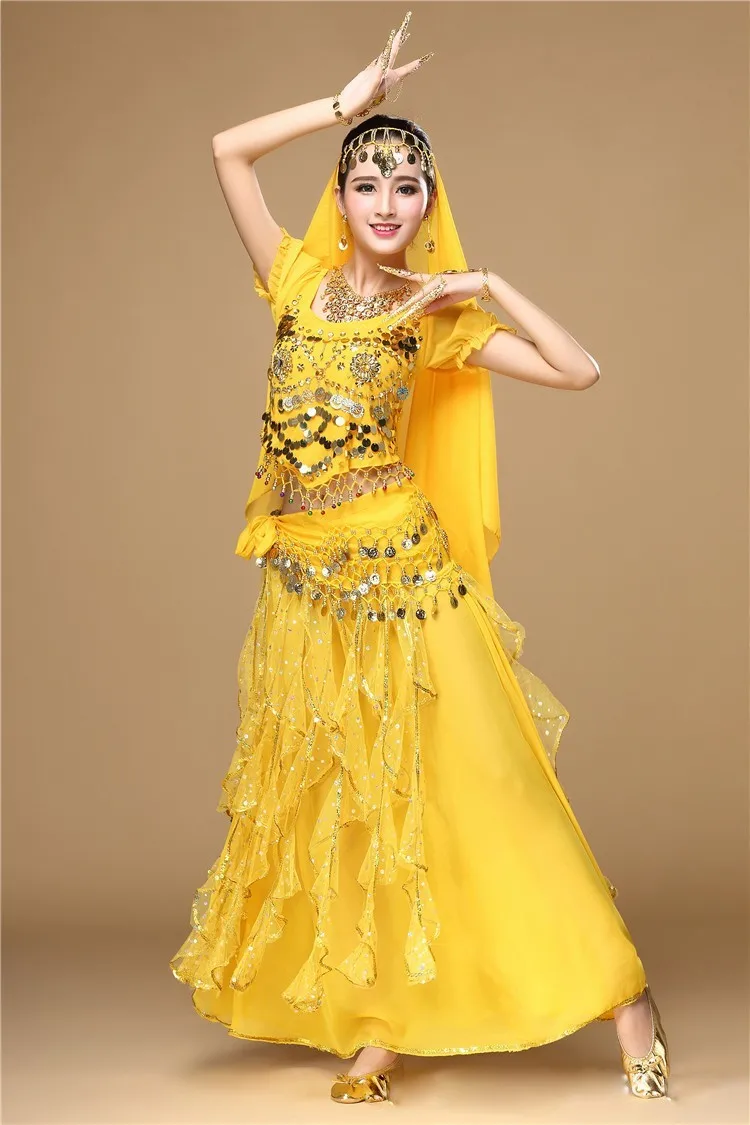 6 цветов доступны индийский костюм для женщин танцевальная одежда сари набор костюма для танца живота 8 шт. Индийские танцы Болливуд костюмы юбка наряды