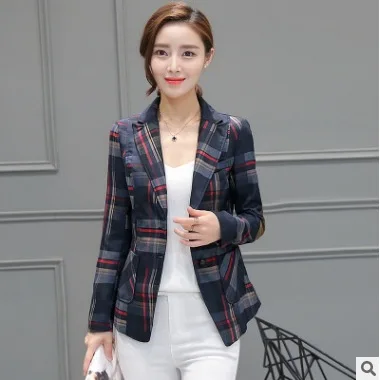 

Small Suit Women's 2018 Spring And Autumn Slim Fit Large Size Dress Plaid Suit Long Sleeve Short Casual Coat Women's