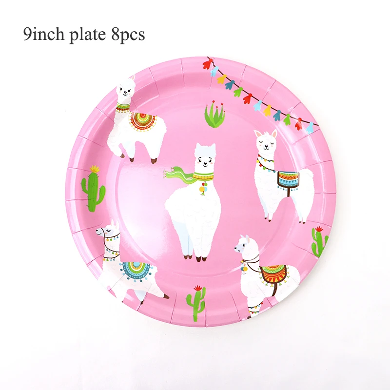 9inch plate 8pcs Кактус лама вечерние скатерти одноразовая посуда Альпака бумажные тарелки и стаканы дети день рождения, детский душ вечерние украшения - Цвет: 9inch plate 8pcs