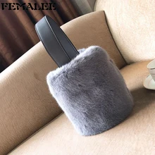 Зимняя Сумка-ведро из искусственного меха для женщин, мини сумка через плечо, женская мягкая теплая плюшевая сумка, женский клатч для вечеринки