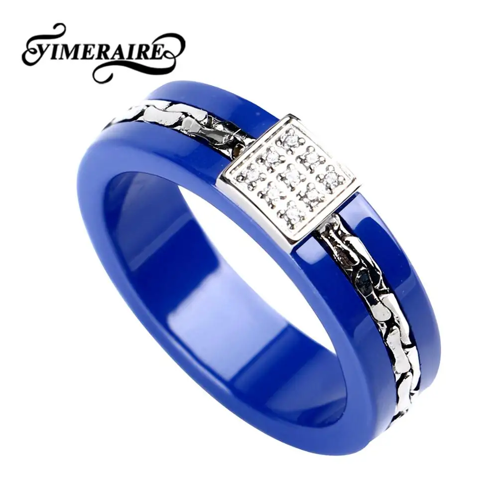 TUHE модное синее керамическое кольцо для женщин с кристаллом квадратной формы модные свадебные ювелирные изделия здоровые керамические и стальные женские кольца