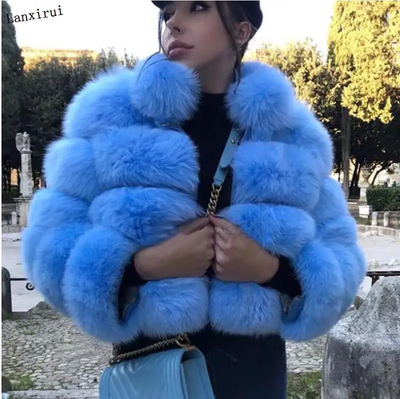 High Luxury Faux Fox Fur Jacket Women Fluffy Turn