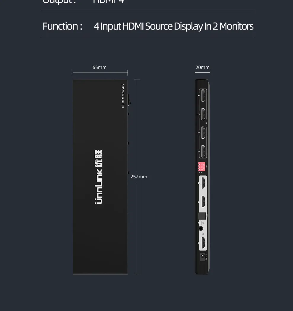 Unnlink HDMI Matrix 4x2 HDMI2.0 сплиттер HDCP2.2 4 k@ 60Hz 4 в 2 выход аудио экстрактор Toslink 3,5 Jack ARC для PS4 tv Box