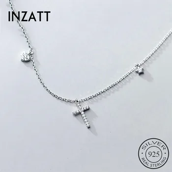 

INZATT Real 925 Sterling Silver Zircon Cross Pendant Choker Necklace Fashion Women Geometric Fine Jewelry Bohemia Accessories