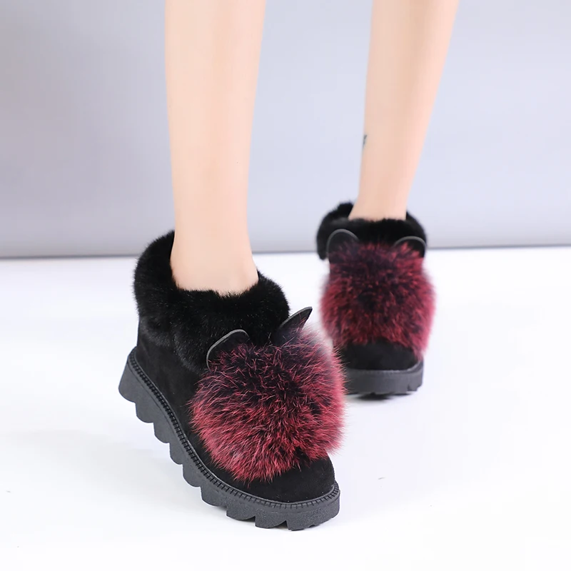 Г. Модные ботильоны теплые зимние ботинки женские зимние ботинки на плоской подошве Милая обувь с бантом женская обувь на платформе с плюшевым шариком