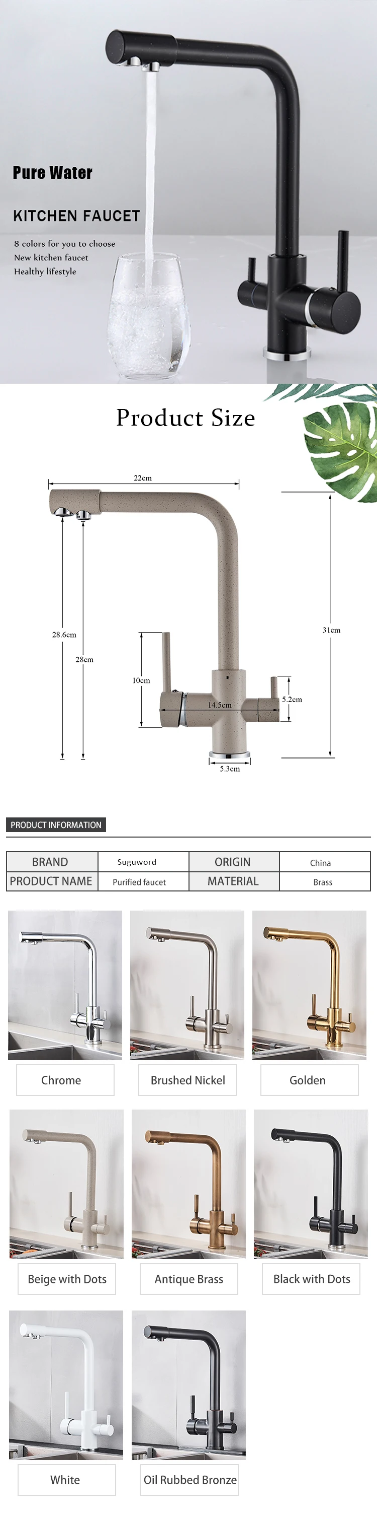 Description Picture 2 of itemPurification Kitchen Sink Faucet Pure Drinking Water Filter Faucet Deck Mounted Brass Right Angle Cold Hot Water Mixer Tap