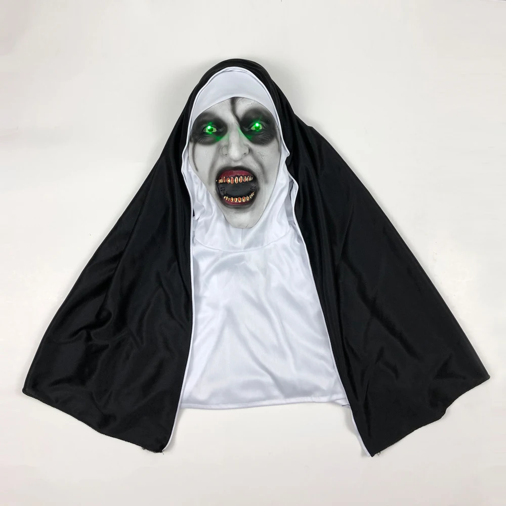 Светодиодный маска монашки ужасов Косплей страшные латексные маски валак с шарфом светодиодный светильник Вечерние Маски на Хэллоуин