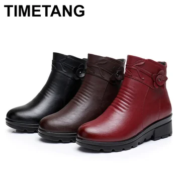 

TIMETANG New Fashion Leather Women Ankle Boots Boots Woman Snow Warm Winter Boots Waterproof Female Non-Slip Casual Shoes Ladies