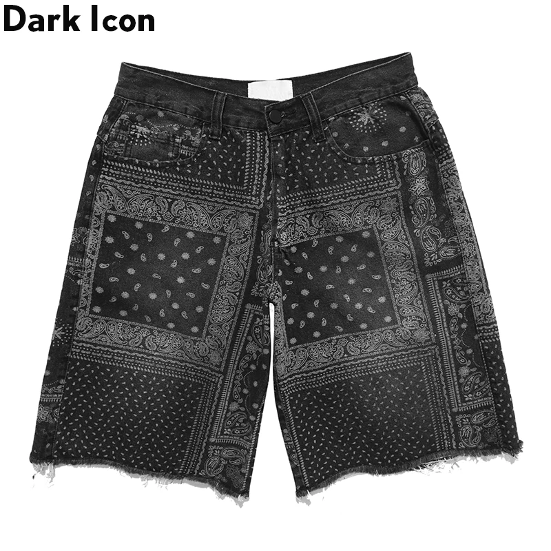 Dark Icon Bandana Denim Shorts Men Printed Street Fashion Men's Shorts