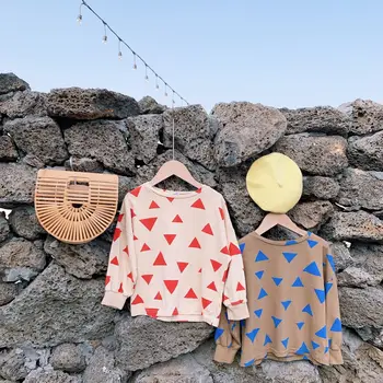 

2020 Spring Autumn for 2 4 6 8 Years Children Cotton Cartoon Triangle Pattern Printed Baby Kids Boys Girls Long Sleeve T-Shirts