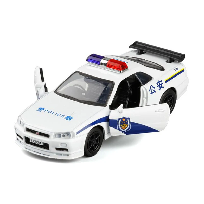 Модель 1/36 Nissan GT R R34 полицейский автомобиль литые под давлением металлические
