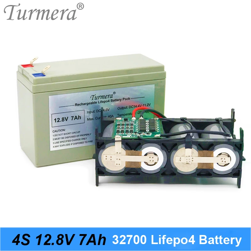 Turmera 32700 Lifepo4 Battery Pack 4S1P 12.8V 7Ah with 4S 40A Balanced BMS for Electric Boat and Uninterrupted Power Supply 12V 13