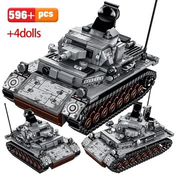 

596+Pcs City War Series Building Blocks Weapons Steel Empire-German Technic Tank Soldier Figures Bricks Toys For Children