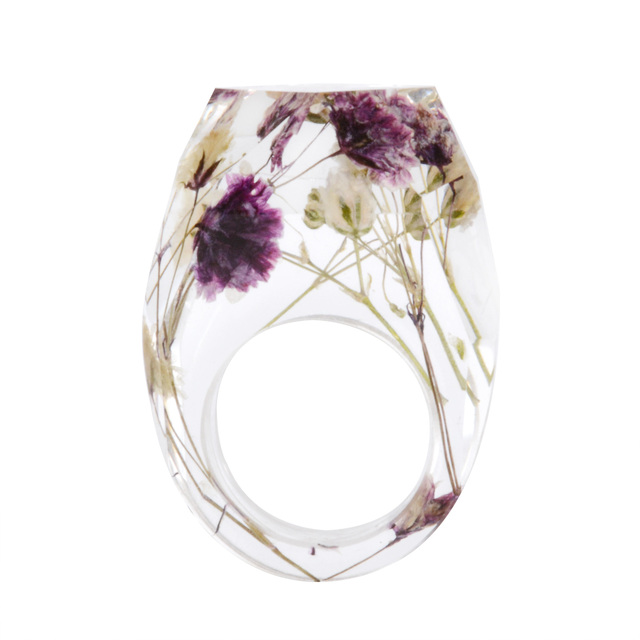 Transparent Forest Handmade Dried Flower Resin Ring Colorful Ink Pattern Scenery for Women Fashion Jewelry Ring