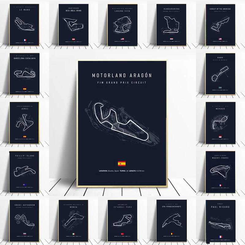 F1 Circuit Poster Inpu Island Jerez Catalonia Sepang International Circus Canvas Painting Wall Picture Artist Home Decor | Дом и сад