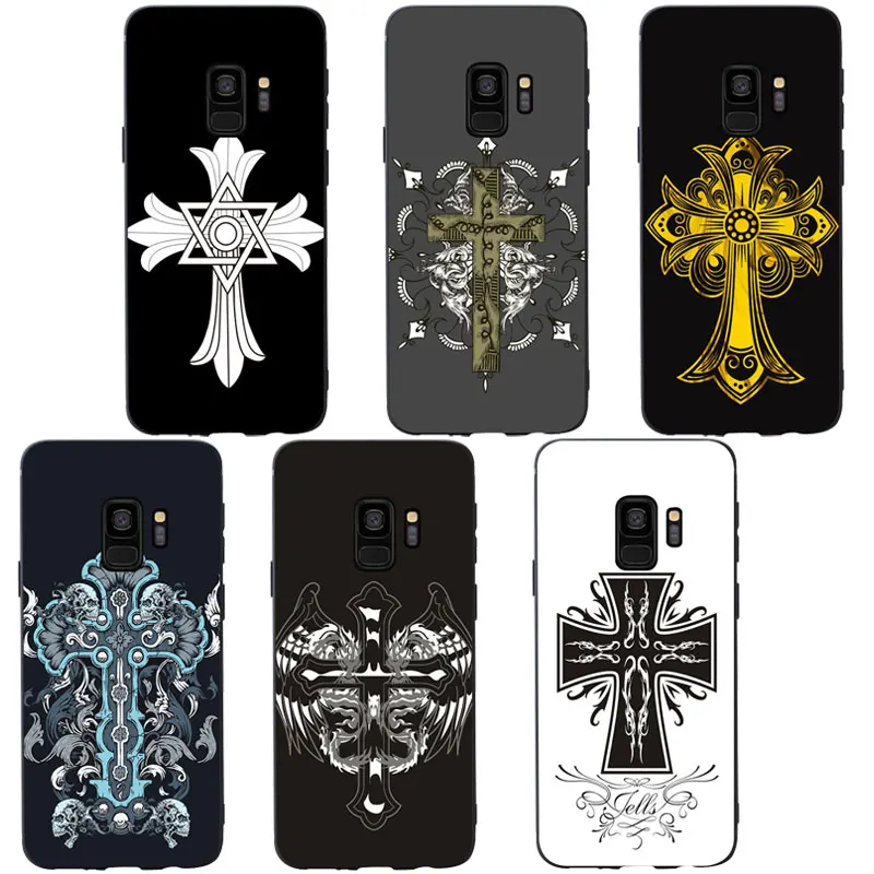 

RKQ Fashion Cross Tattoo Soft Phone Case Cover For Samsung Galaxy S6 S7 edge S8 plus S9 plus S10e plus lite Soft Case