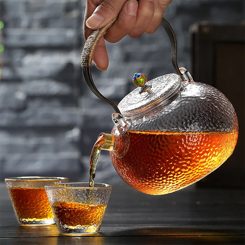 

Transparent Glass Teapot High Temperature Resistant Thickened Home Tea Pot Classic Retro Kettle High Capacity Glass Teapots