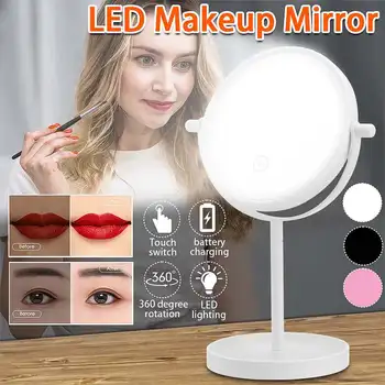 

Makeup Mirror With LED Light Cosmetic Mirrors Round Shape Desktop Vanity Mirror Sided Backlit Mirrors With Touch Switch