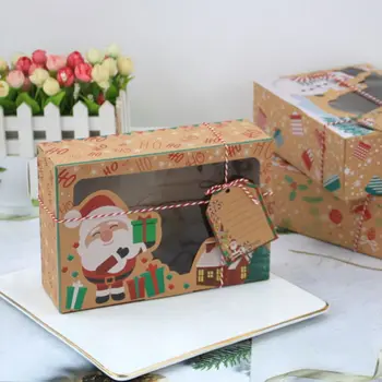 

Hot Sale 12pcs Kraft Paper Christmas Cookie Gift Boxes with Clear Window 22*15*7cm 2020 New Year Favors Boxes for Cookies Treats
