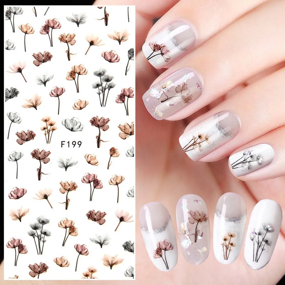 

1 Sheet Pink Plum/Garden Flowers/Dande 3D Embossed Nail Sticker Flower Adhesive DIY Manicure Slider Nail Art Tips New arrival