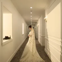 Сапфировая Роскошная свадебная фата цвета шампанского 4 м, Золотая аппликация храм, Длинная фата Velo De Novia, свадебная фата принцессы с обрезанными краями