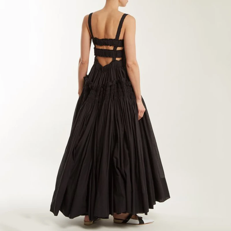 

XUXI New Spring 2020 Black Fashion No Leggings Hollow Tank Back Found Ankle Women Ankle Dress FZ0668