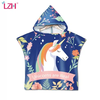 

Toddler Boy Girl Beach Clothes Cartoon Animal Bathrobe Baby Unicorn Hooded Bath Towel Infant Bathing Robes Printing Cloak
