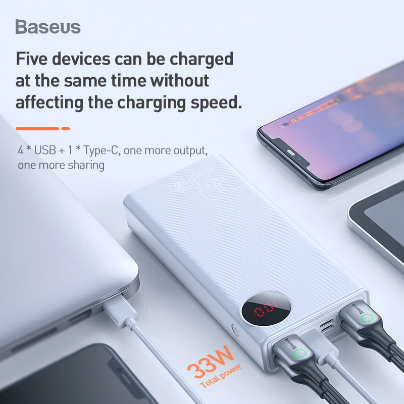 Baseus 30000mah Power Bank External Battery Quick Charge 3.0 QC USB Type-C PD Fast Charging For iPh