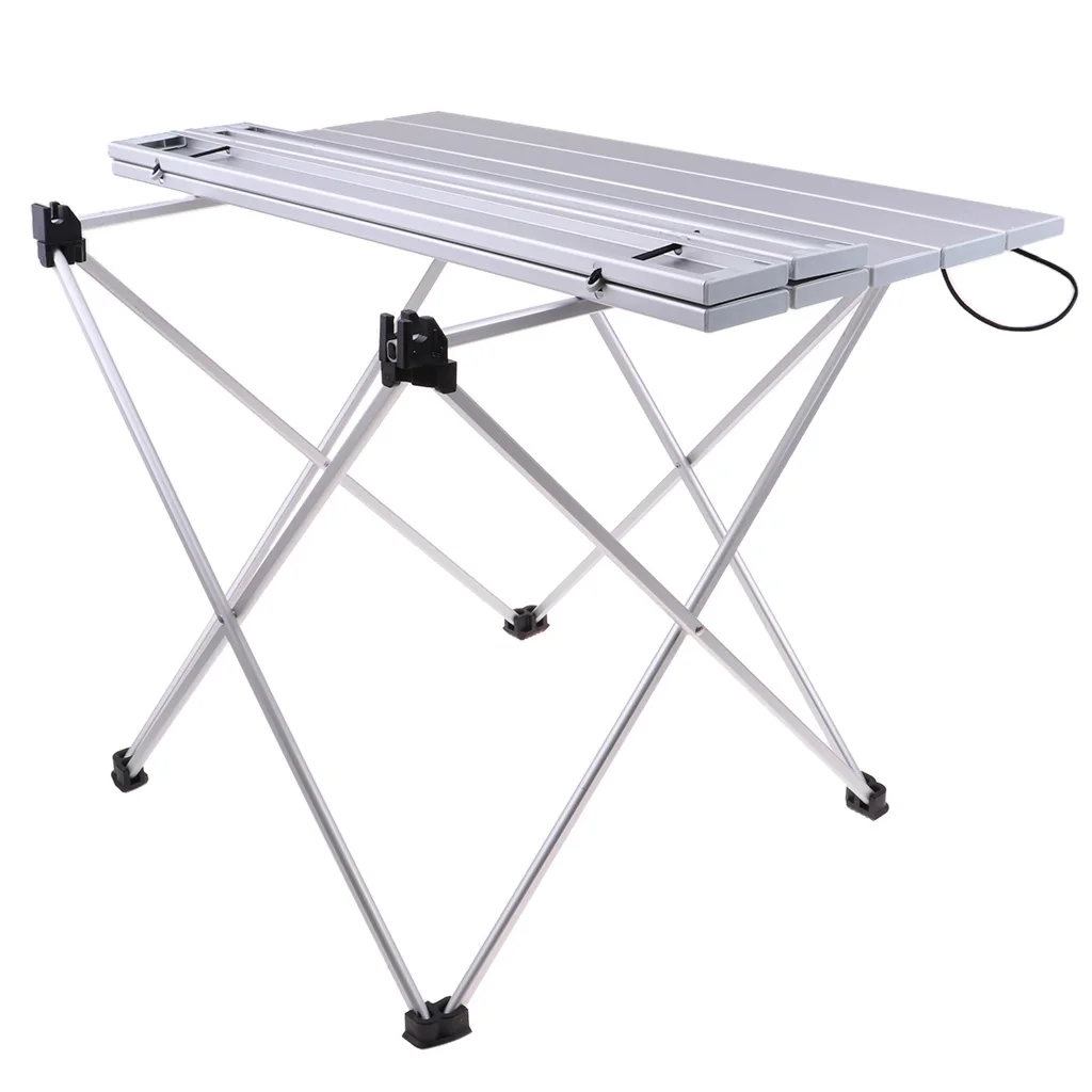 Silver565x405x410mm Открытый алюминиевый складной стол для пикника кемпинга Сверхлегкий компактный размер с сумкой для хранения Крытый на открытом воздухе обеденный стол - Цвет: Silver565x405x410mm