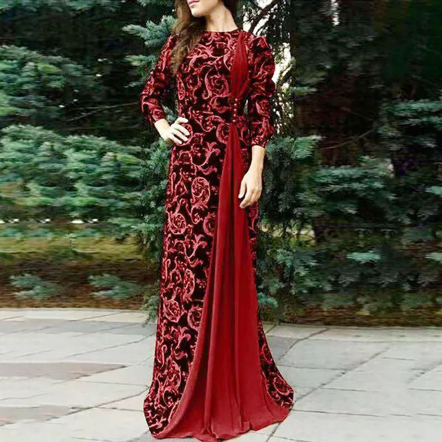 Maxi dress Women Dubai Arabian Floral Print Long Dress Muslim Dress Islamic vestidos Long dress plus size ladies dresses 2021 2