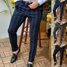 

Winter Spring Men Casual Pants New Double Stripe Business Smart Casual Fashion Pants Ankle Length Trousers