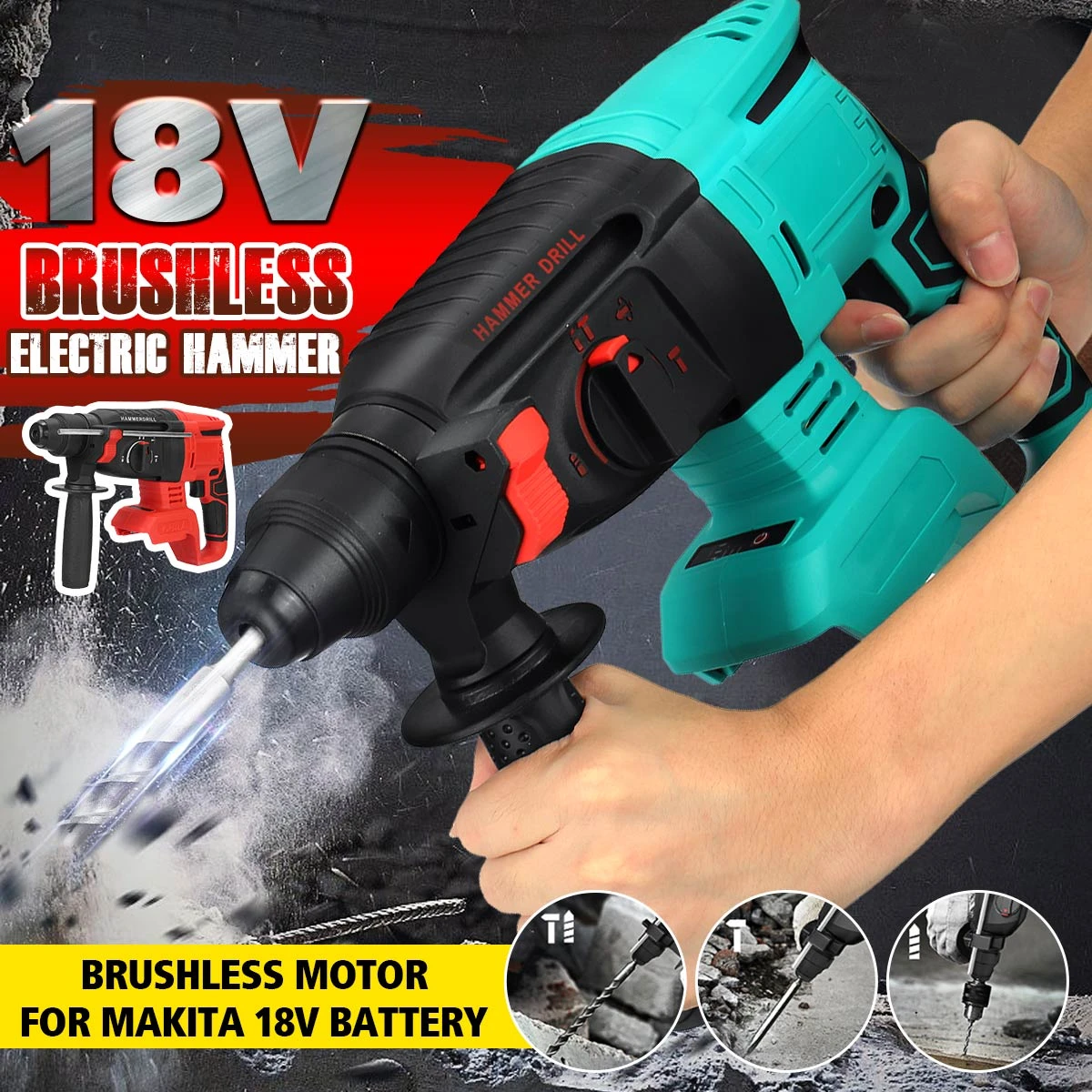 Electric Hammers Brushless Cordless Rotary Hammer Drill 3 Function Impact Drill Punch Power Tools For 18v Makita Battery Electric Hammers Aliexpress