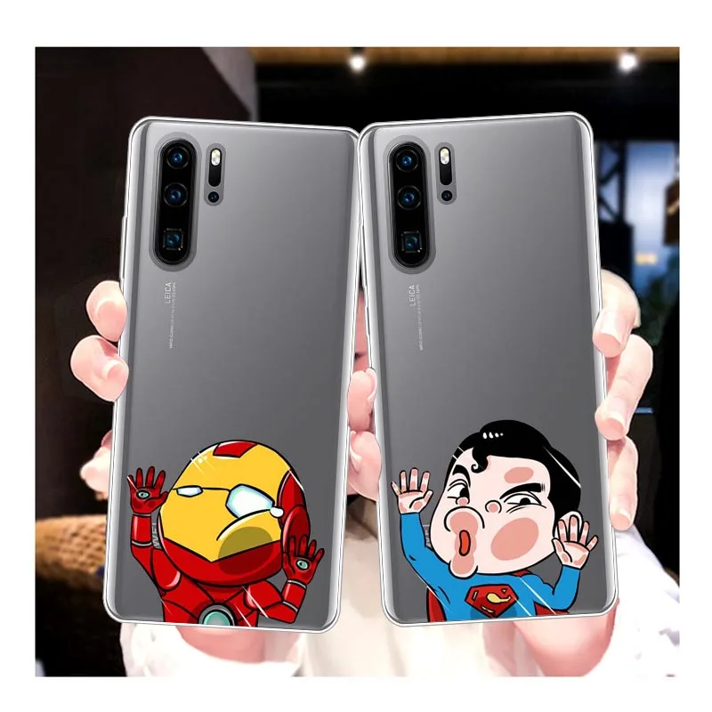 Забавный силиконовый чехол для huawei P30 P20 P10 P9 Pro Lite Plus прозрачные мягкие полуобернутые Чехлы паук Дэдпул Железный человек Coque
