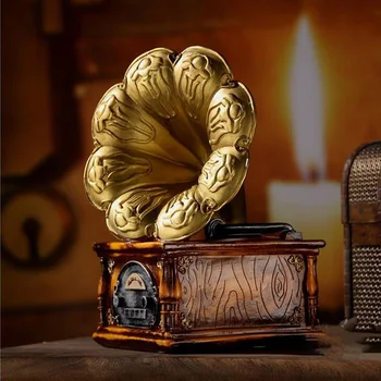 

Bar Home Decoration Record Players Vintage European Cafe Crafts Living Room Gifts Resin Ornaments Gramophone Model Art Bedside