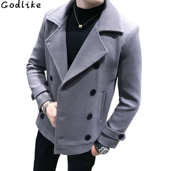 

New Autumn Winter Men's short Woolen Coat Double-breasted Design Business Casual Man Warmth Overcoat Windbreaker large size 5XL