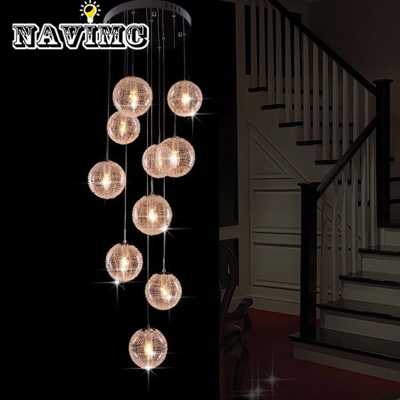 Современный Стеклянный серебряный шар длинная люстра элегантная лестница украшение отеля