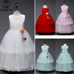 Skyyue/детское праздничное платье с цветочной аппликацией для причастия, резервуар в виде шара, платье принцессы, фатиновое платье с