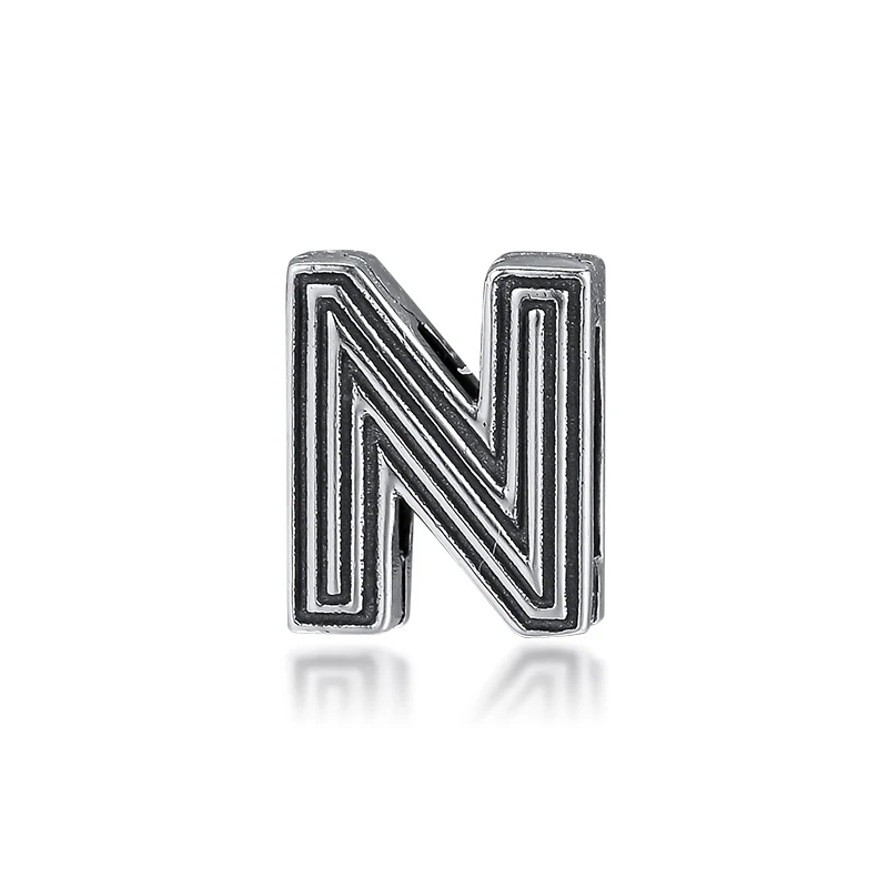 DIY Подходит для Pandora шармы браслеты буквы N Клип бусины стерлингового серебра 925-ювелирные изделия