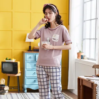 

2020 Autumn V-Neck Pajamas Long Sleeve Cotton Sleepwear Cartoon Pajama Sets Women Pyjama Casual Lounge Wear Girl clothin Pijama