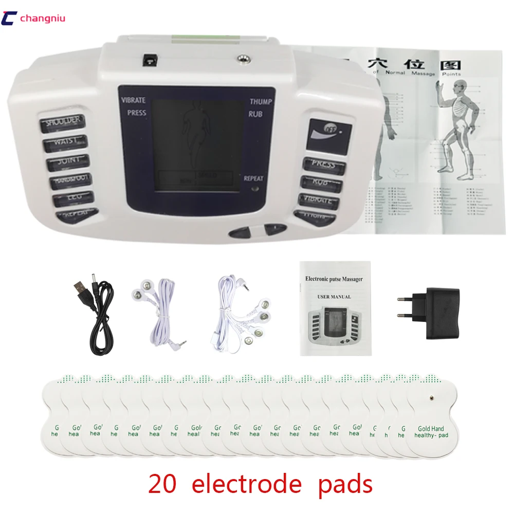 JR-309A, цифровой EMS, массажер для терапии, акупунктурный инсульт, тренажер для мышц, скульптор, массаж+ 20 шт., электроды