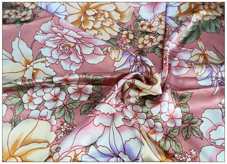 Шелковые ткани для платьев, блузок, шарфов, одежды метр чистого шелка, сатина, шармеза, 16 мельниц, розового цвета, с цветочным принтом, высокого класса