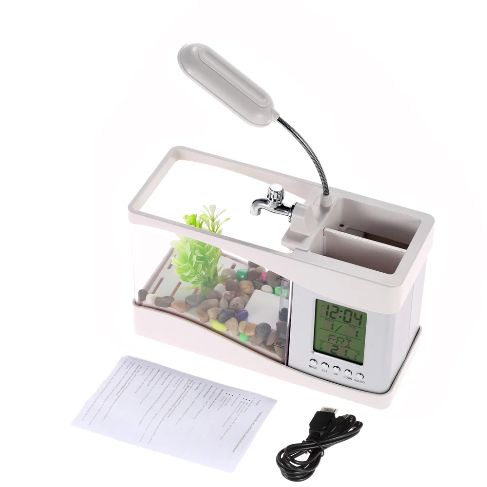 

LED Mini Fish Tank Aquarium Self Cleaning Fish Tank Bowl Convenient Desk Aquarium for Office Home Decoration Pet Accessories D20