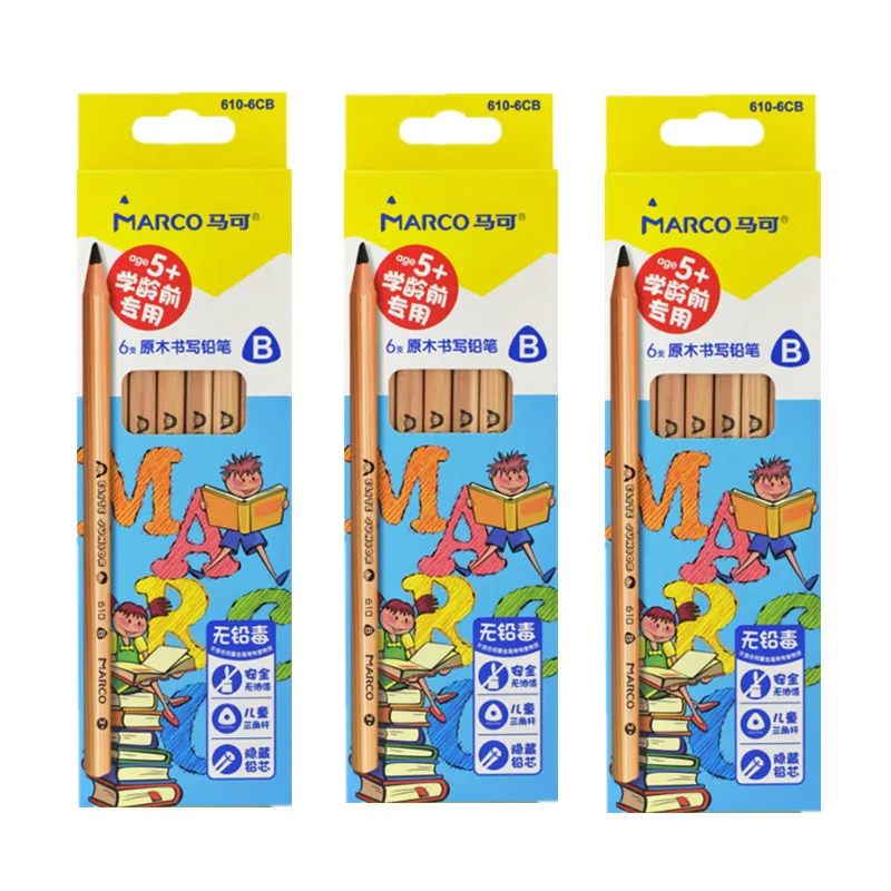 

Marco MARCO 610-6CB Children Preschool Triangular Pencil cu gan Logs Writing Pencil 6-piece Package