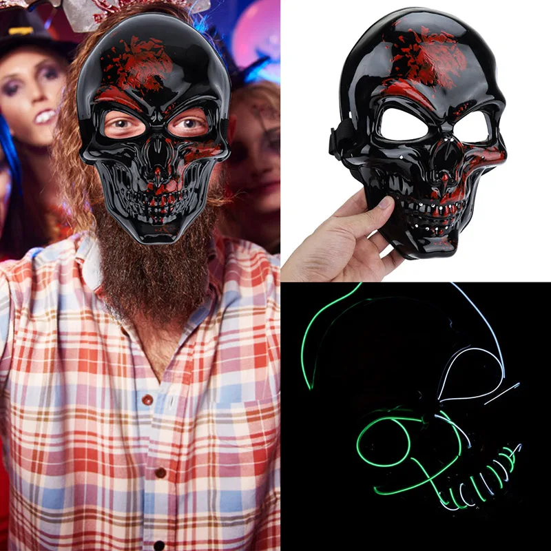 

3D Skull Pattern Party Mask DIY Halloween Glowing in Dark Scary Masks LED Cosplay Masquerade Halloween Gift