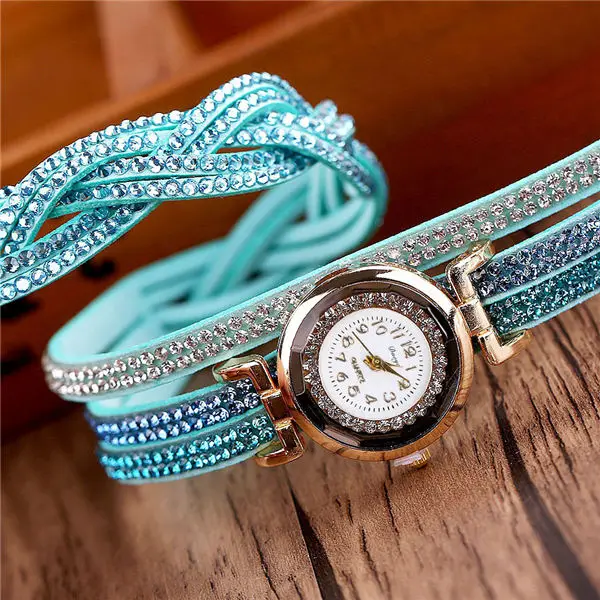 Fashion Casual Gold Quartz Women Rhinestone Watch Braided Leather Bracelet Watch Gift Ladies Wristwatch Relogio Feminino Gift