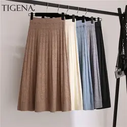 Женская длинная трикотажная юбка TIGENA, трапециевидная юбка с высокой талией, офисная юбка для женщин на осень-зиму