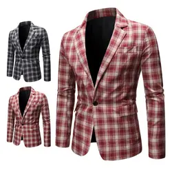 Popular Business Blazer Slim Fit Casual Long Sleeve Plaid Print Suit Coat  Suit Jacket    Men Blazer